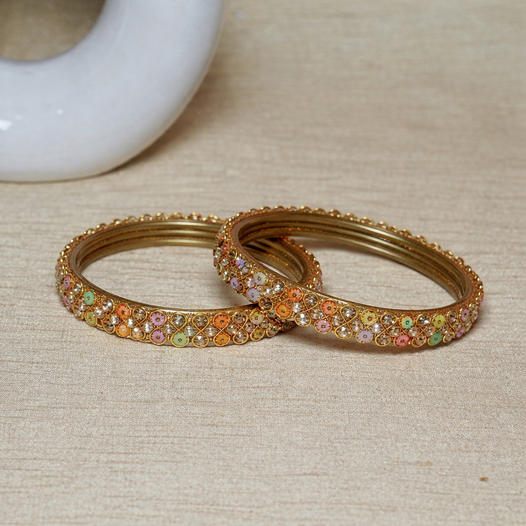 Traditional Glass Kada with Stone Work For Women (Pack of 2)