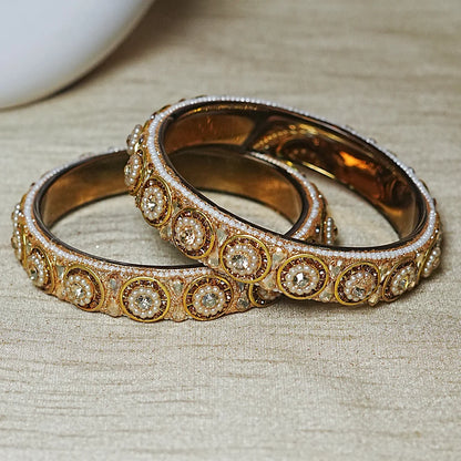 Gold Finish Glass Kada with Pearl & Stone Work For Women (Pack of 2)