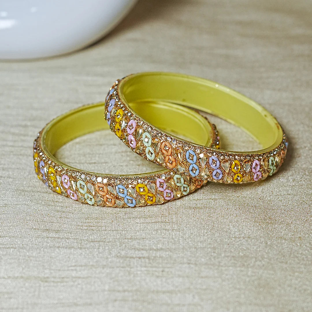 Traditional Multicolor Glass Kada with Stone Work For Women (Pack of 2)