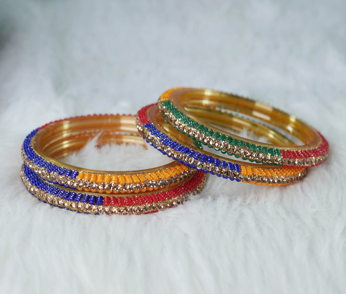 Glass Kada for Women & Girls Beads Studded Bangles for Ladies (Pack of 4 Kada)