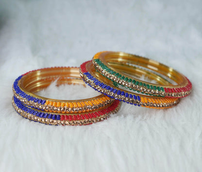 Glass Kada for Women & Girls Beads Studded Bangles for Ladies (Pack of 4 Kada)