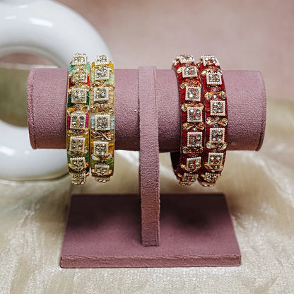 Women’s Glass Kada Bangles with Pearl & Stone Work (Pack of 2)