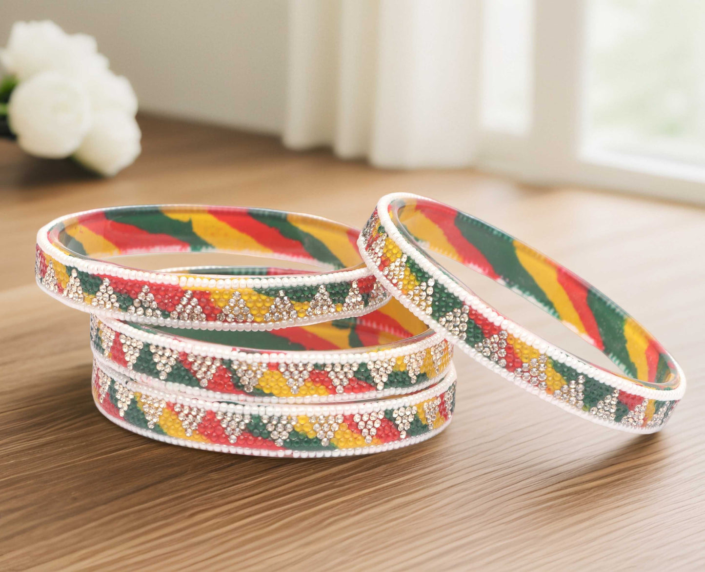 Handmade Multicolor Shade Glass Kada for Women & Girls (Pack of 4)