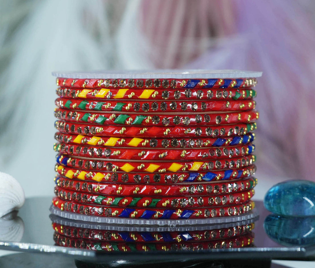 Glass Bangles with Gold Pearl Beads Studded for Women & Girls (Pack 12)