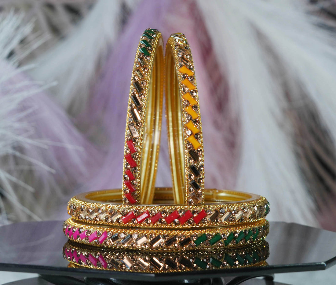 Fancy Design Multiple Color Glass Kada for Women & Girls with Beads Stone Studded Bangles for Ladies