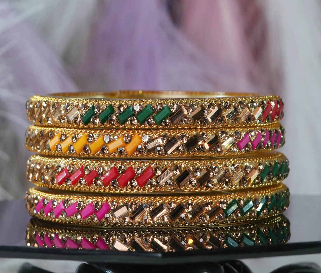 Fancy Design Multiple Color Glass Kada for Women & Girls with Beads Stone Studded Bangles for Ladies