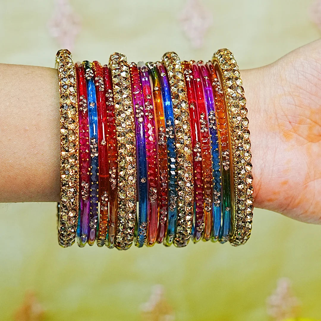 Traditional Colorful Glass Bangles Set for Women (Both Hand)