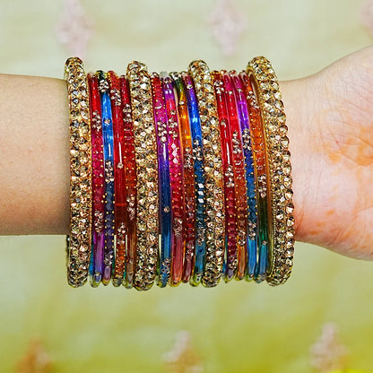 Traditional Colorful Glass Bangles Set for Women (Both Hand)