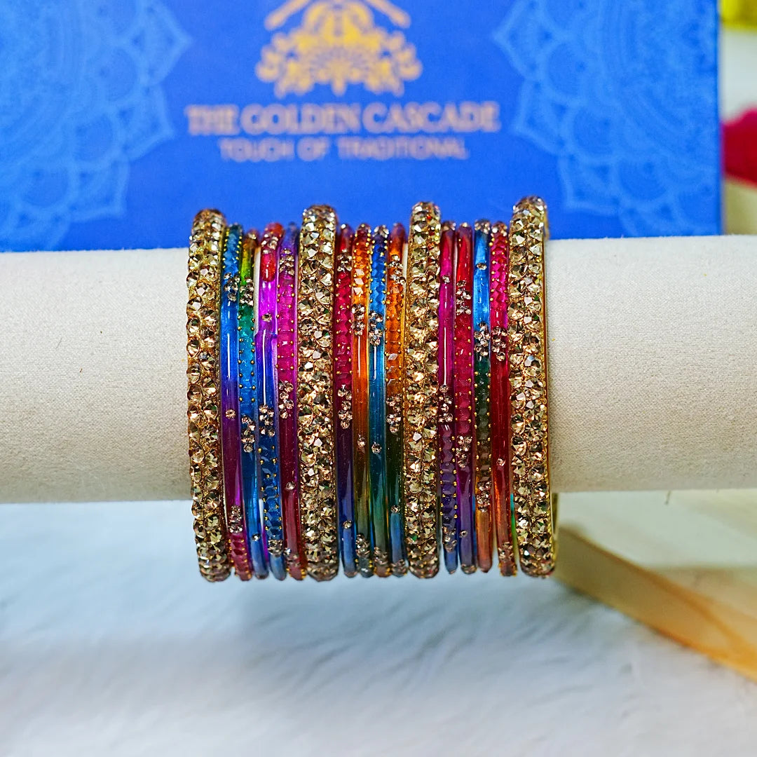 Traditional Colorful Glass Bangles Set for Women (Both Hand)