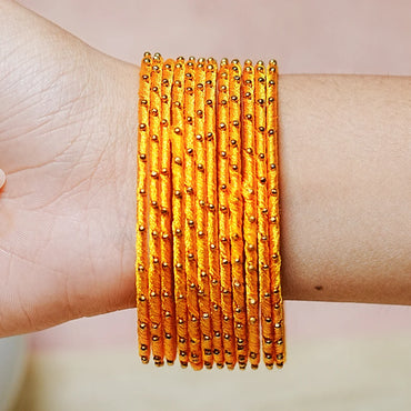 Metal Base with Premium Thread Work Bangles for Women & Girls (Pack of 12 Bangle)