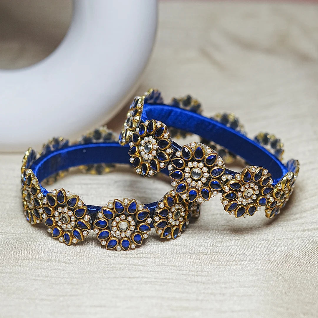 Premium Kundan Work Floral Thread Kada Bangle for Women & Girls (Pack of 2)
