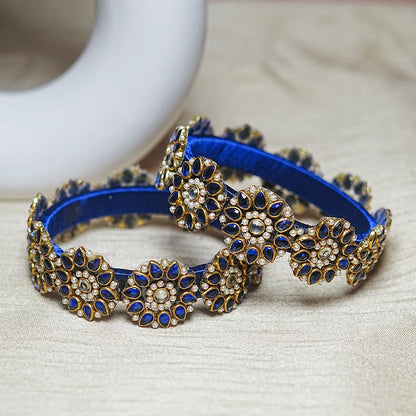 Premium Kundan Work Floral Thread Kada Bangle for Women & Girls (Pack of 2)