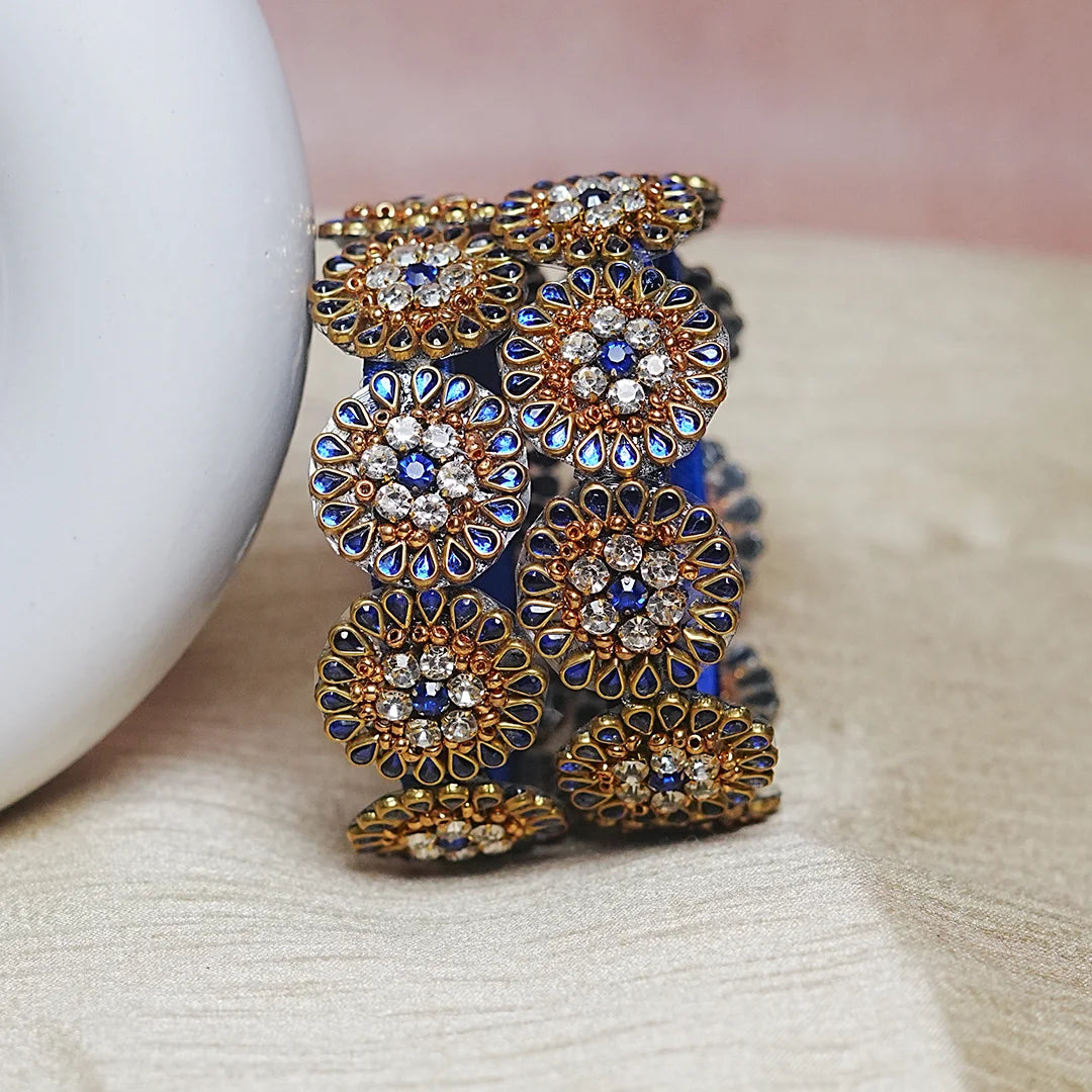Premium Kundan Work Floral Thread Kada Bangle for Women & Girls (Pack of 2)