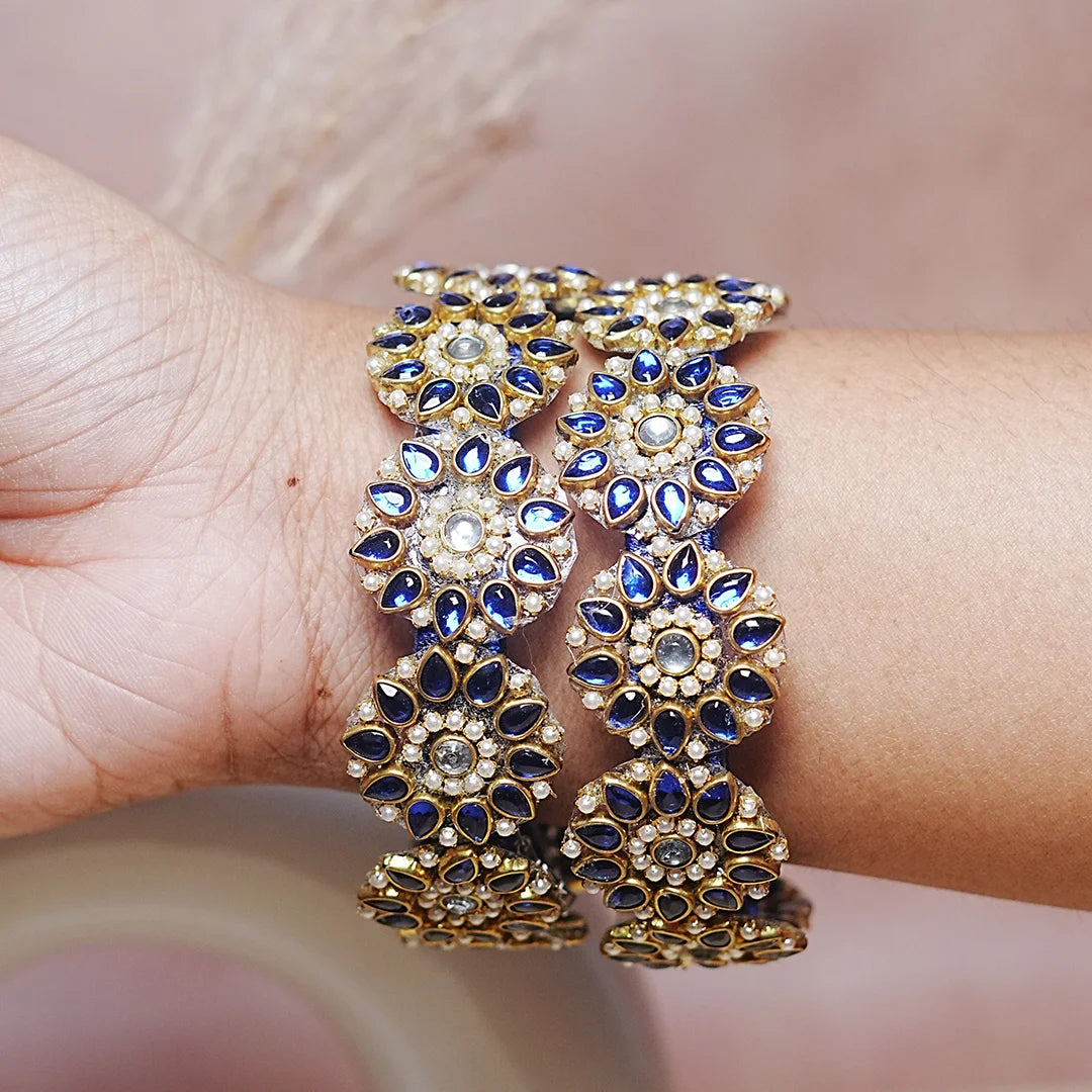 Premium Kundan Work Floral Thread Kada Bangle for Women & Girls (Pack of 2)