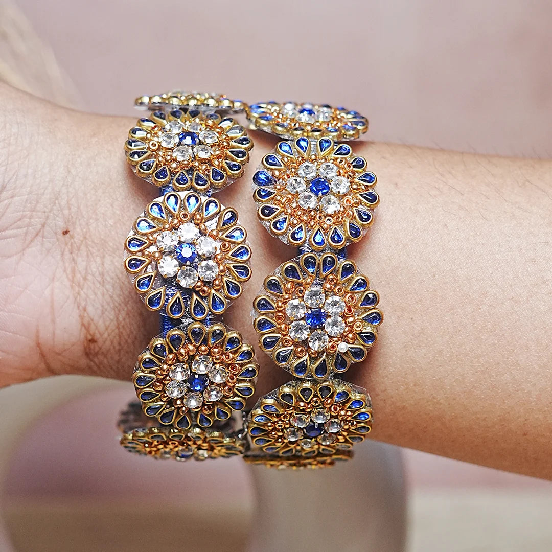 Premium Kundan Work Floral Thread Kada Bangle for Women & Girls (Pack of 2)