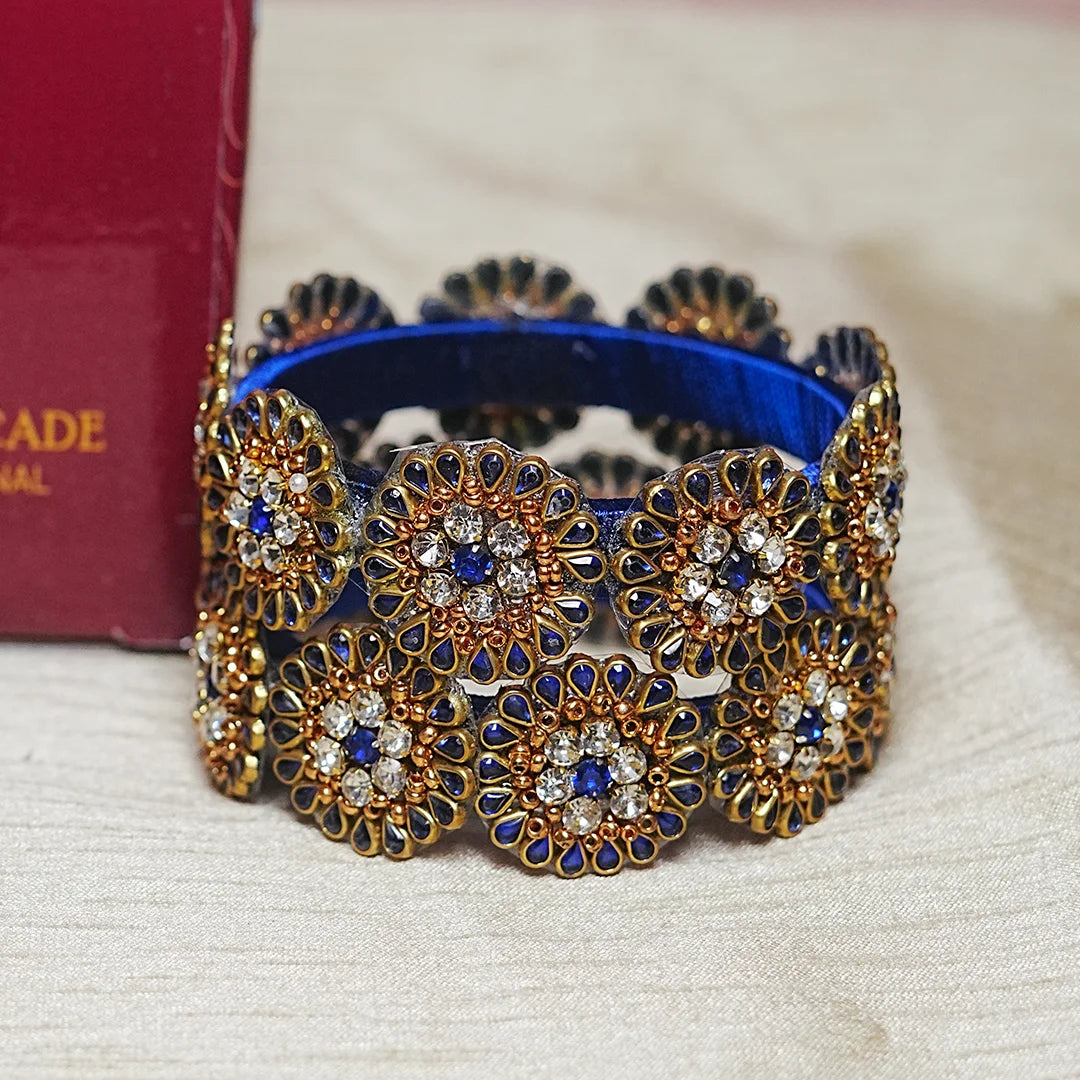 Premium Kundan Work Floral Thread Kada Bangle for Women & Girls (Pack of 2)