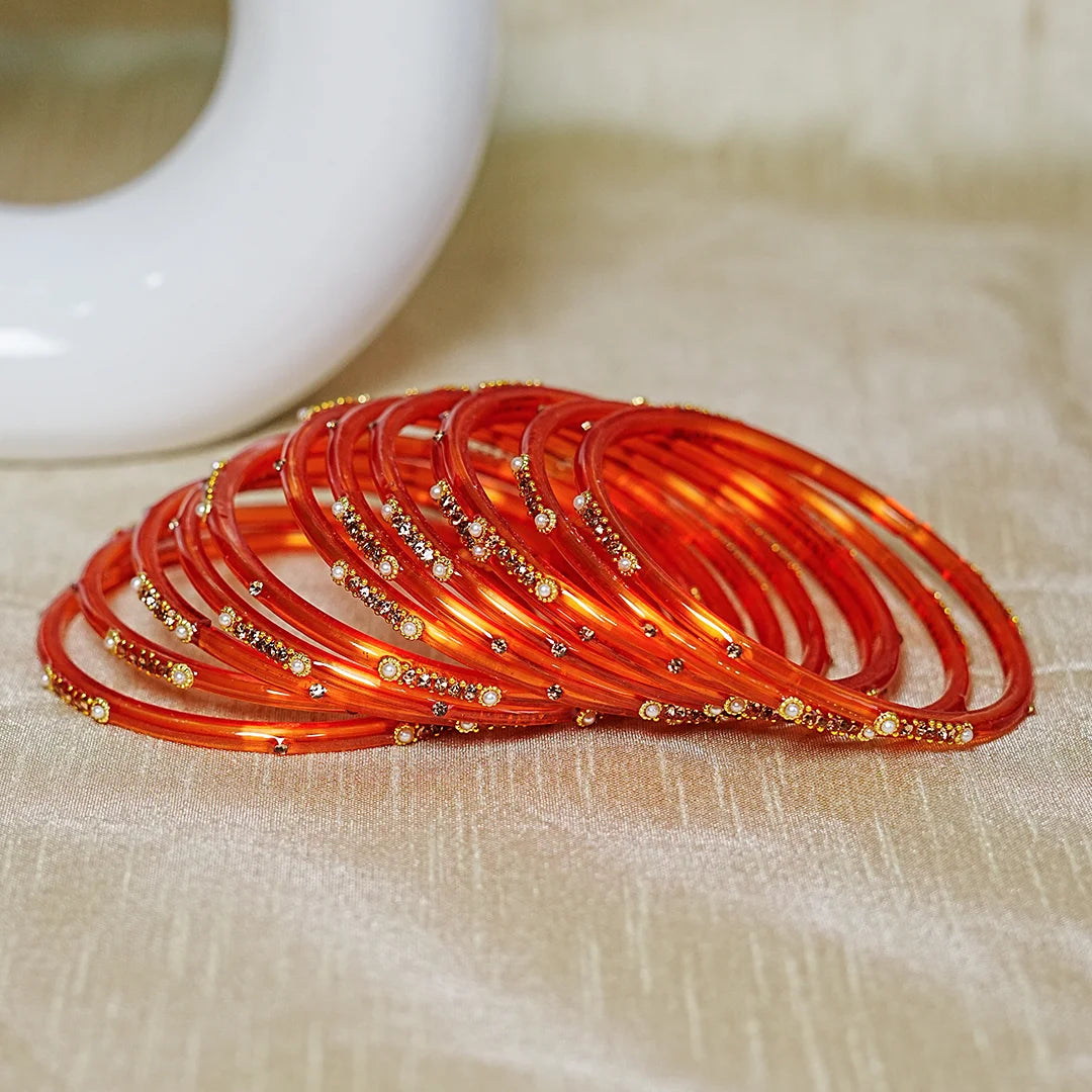 Premium Glass Bangles for Women | Zircon & Beads Work | Glossy Finish (Pack of 12)