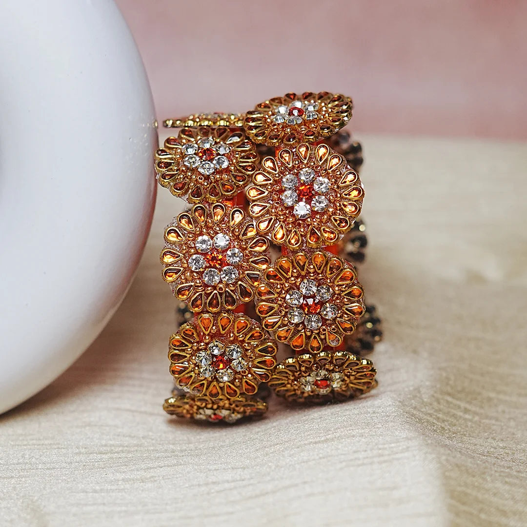 Premium Kundan Work Floral Thread Kada Bangle for Women & Girls (Pack of 2)