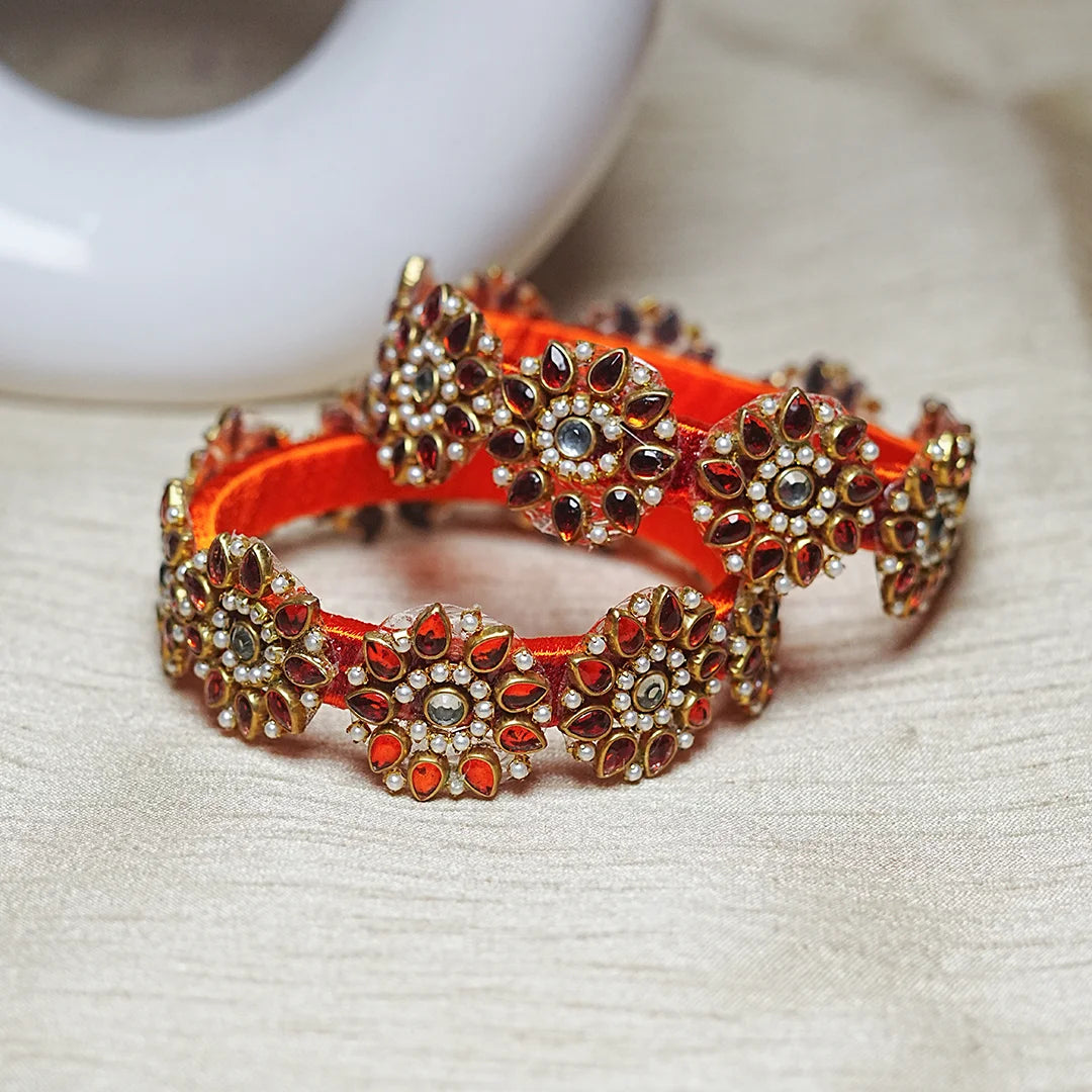 Premium Kundan Work Floral Thread Kada Bangle for Women & Girls (Pack of 2)