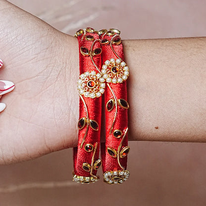 Designer Thread Work Kundan Leaf Style Kada Bangle for Women & Girls (Pack of 2)