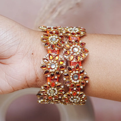 Premium Kundan Work Floral Thread Kada Bangle for Women & Girls (Pack of 2)
