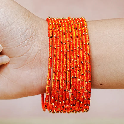 Metal Base with Premium Thread Work Bangles for Women & Girls (Pack of 12 Bangle)
