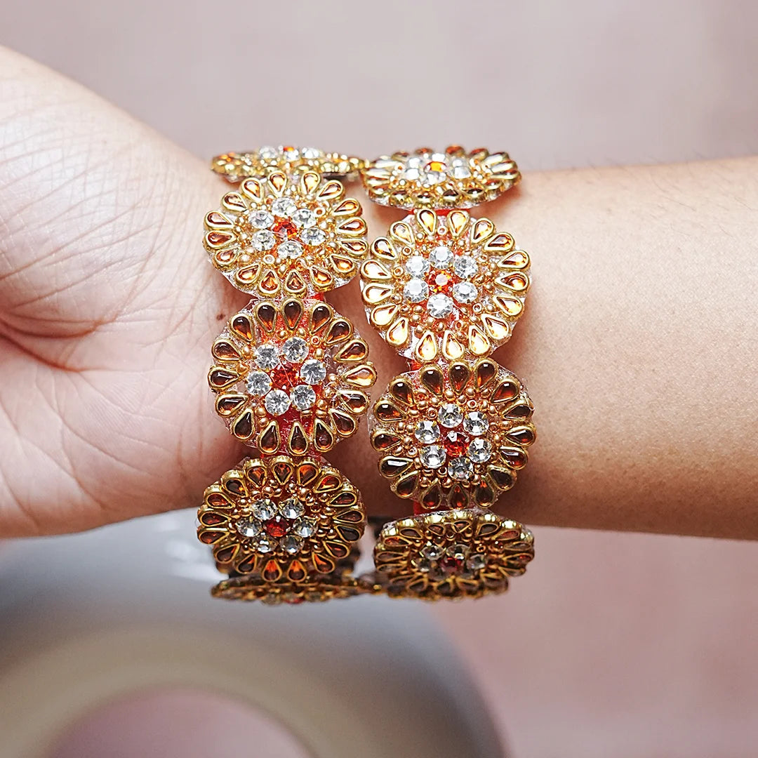 Premium Kundan Work Floral Thread Kada Bangle for Women & Girls (Pack of 2)