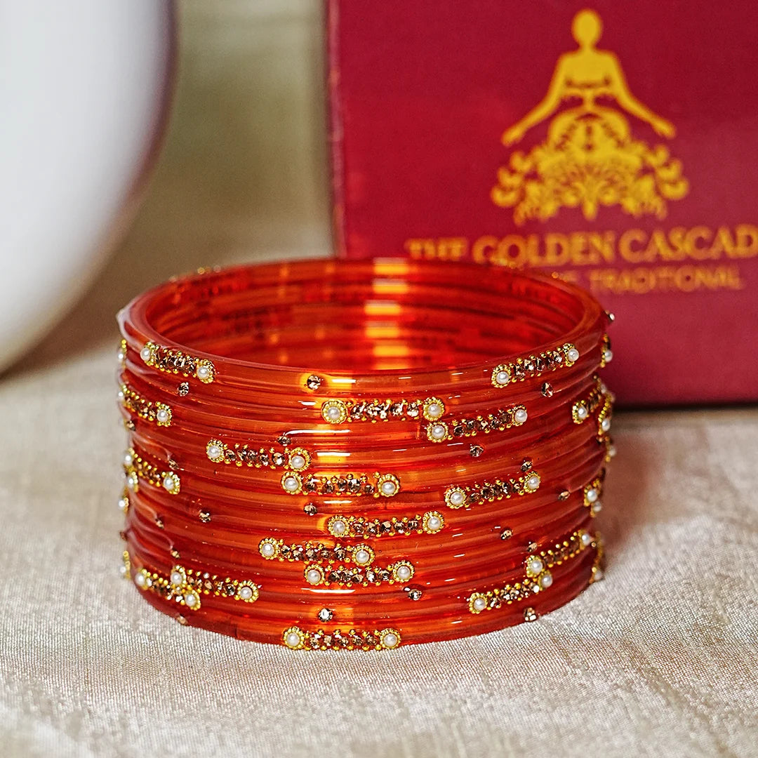 Premium Glass Bangles for Women | Zircon & Beads Work | Glossy Finish (Pack of 12)