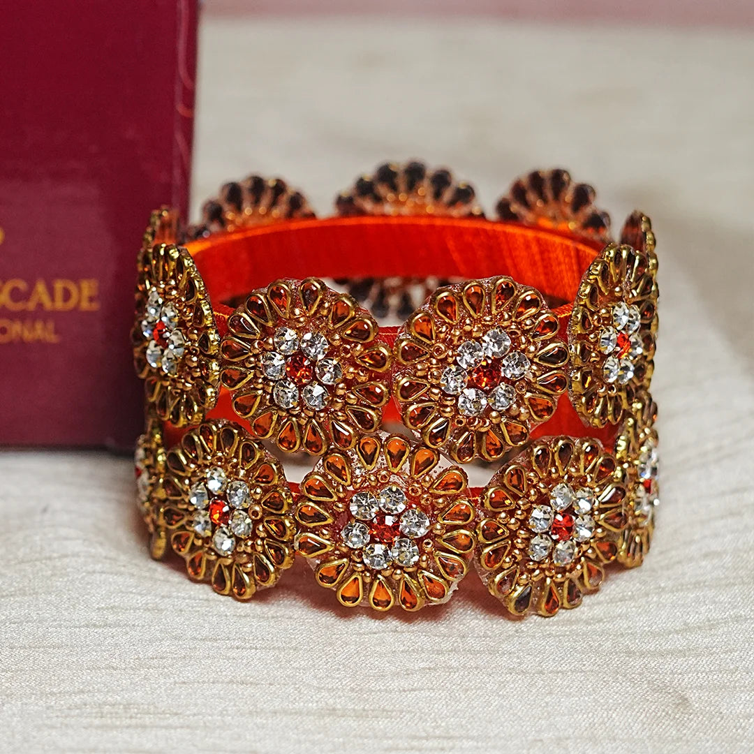 Premium Kundan Work Floral Thread Kada Bangle for Women & Girls (Pack of 2)