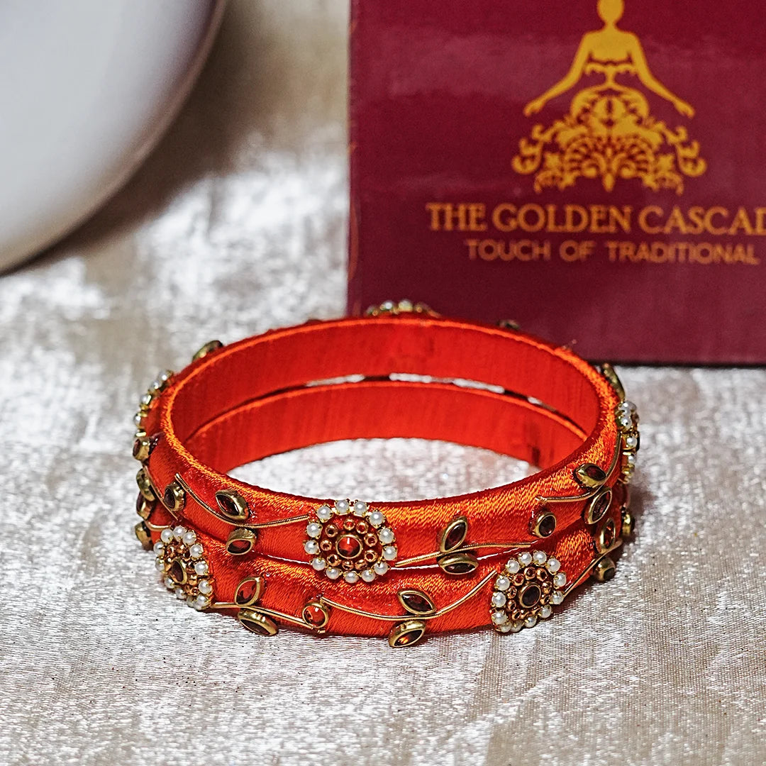 Designer Thread Work Kundan Leaf Style Kada Bangle for Women & Girls (Pack of 2)