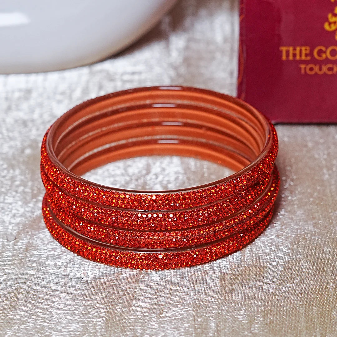 Handmade Designer Beads Work Glass Kada Bangles for Women & Girls (Pack of 4)