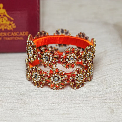 Premium Kundan Work Floral Thread Kada Bangle for Women & Girls (Pack of 2)