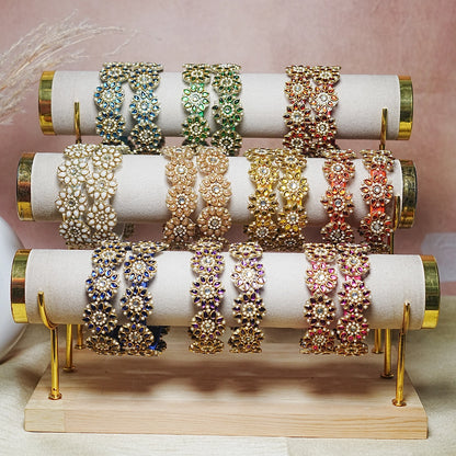 Premium Kundan Work Floral Thread Kada Bangle for Women & Girls (Pack of 2)