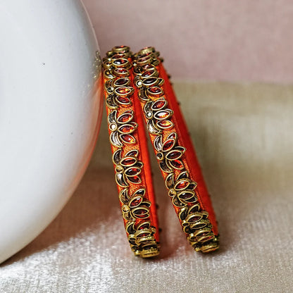 Handcrafted Silk Thread Kada Bangles with Lotus Motif for Women & Girls (Pack of 2)