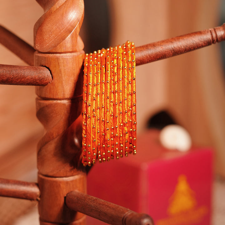 Orange Color Premium Silk Thread Bangle for Women & Girls (Pack of 12)