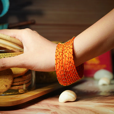 Orange Color Premium Silk Thread Bangle for Women & Girls (Pack of 12)