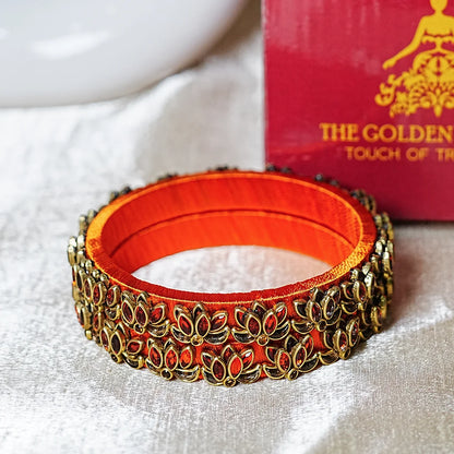 Handcrafted Silk Thread Kada Bangles with Lotus Motif for Women & Girls (Pack of 2)