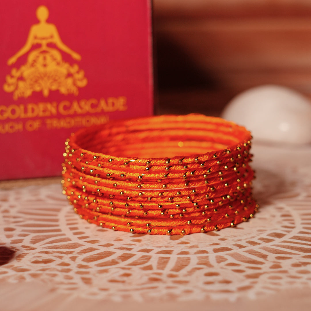 Orange Color Premium Silk Thread Bangle for Women & Girls (Pack of 12)