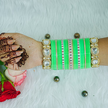 Parrot Green Traditional Wedding Bridal Chura Set for Women (Both Hands)