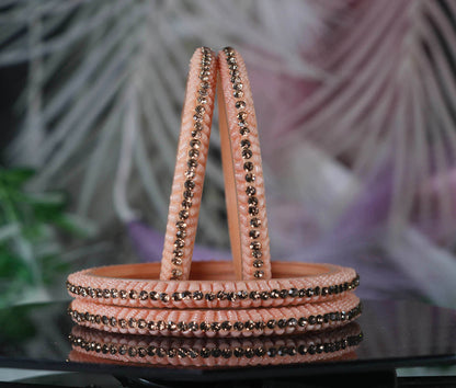 Glass Kada for Women & Girls Beads Studded Bangles for Ladies (Pack of 4 Kada)
