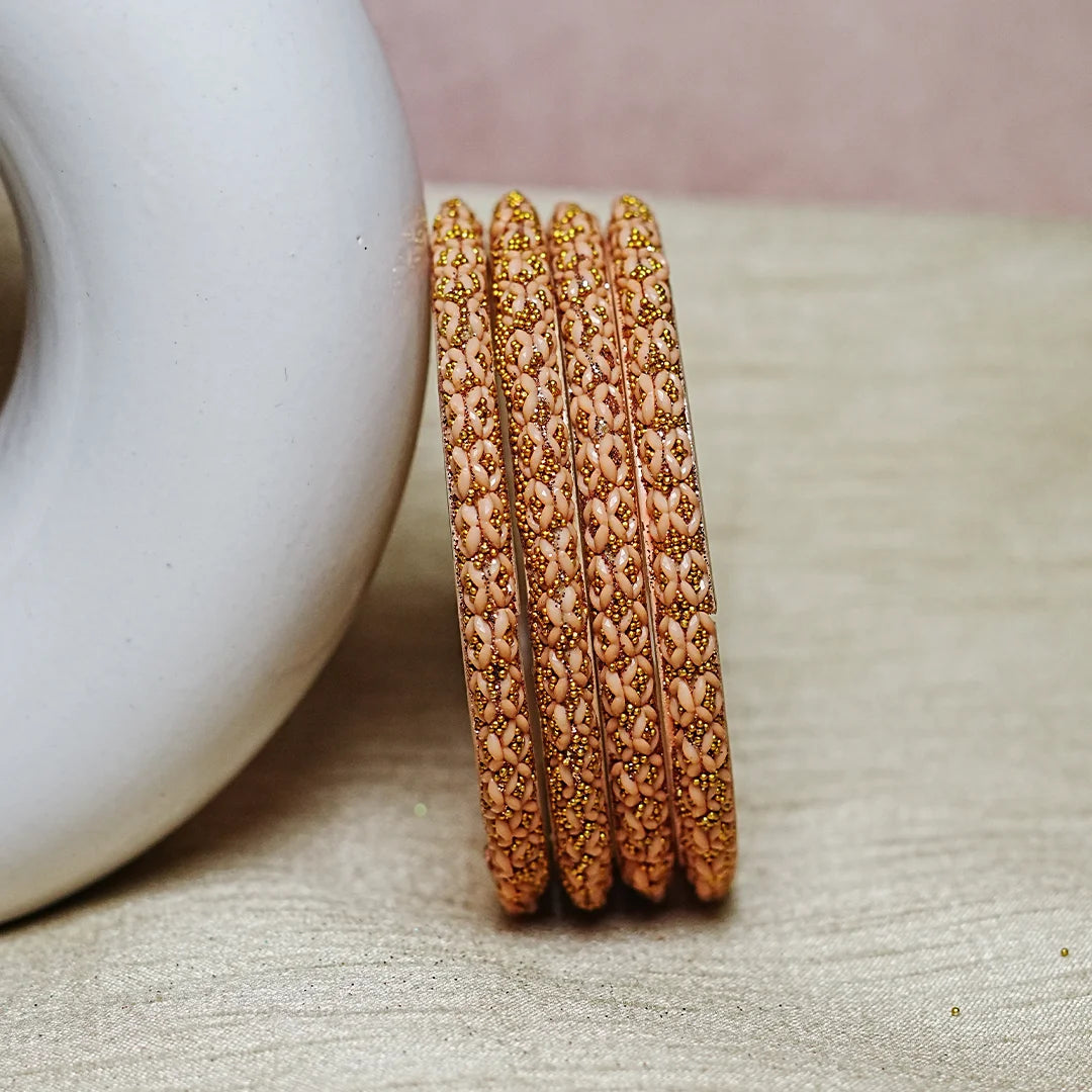 Golden Ball Studded Handcrafted Glass Kada Bangles for Women & Girls (Pack of 4 Kada)