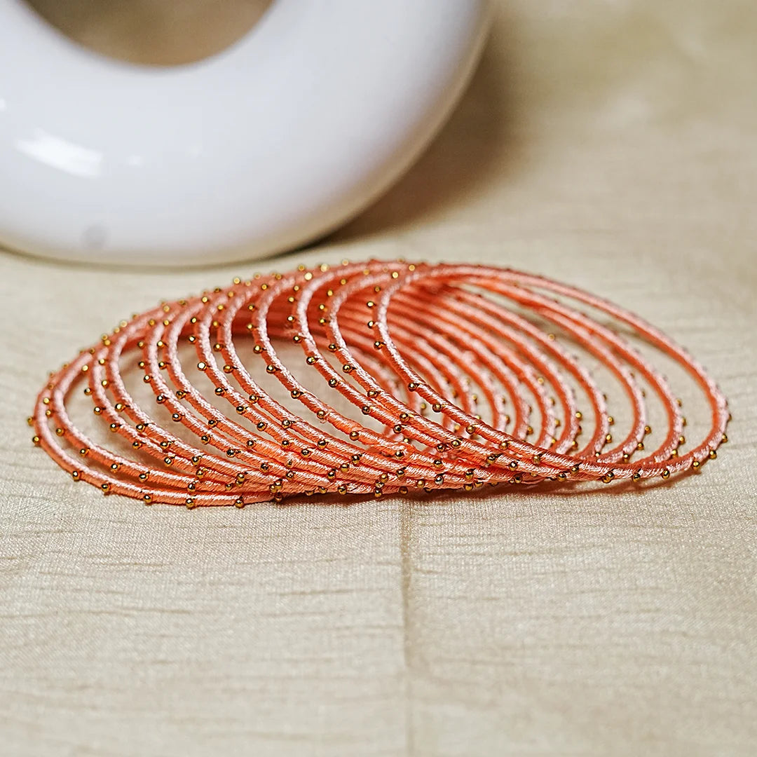 Metal Base with Premium Thread Work Bangles for Women & Girls (Pack of 12 Bangle)