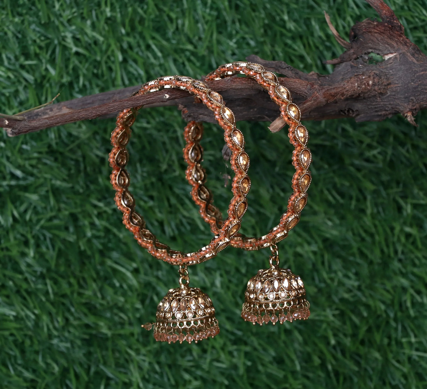 Traditional Kundan Studded Metal Kada with Jhumki for Women (Pack Of 2)