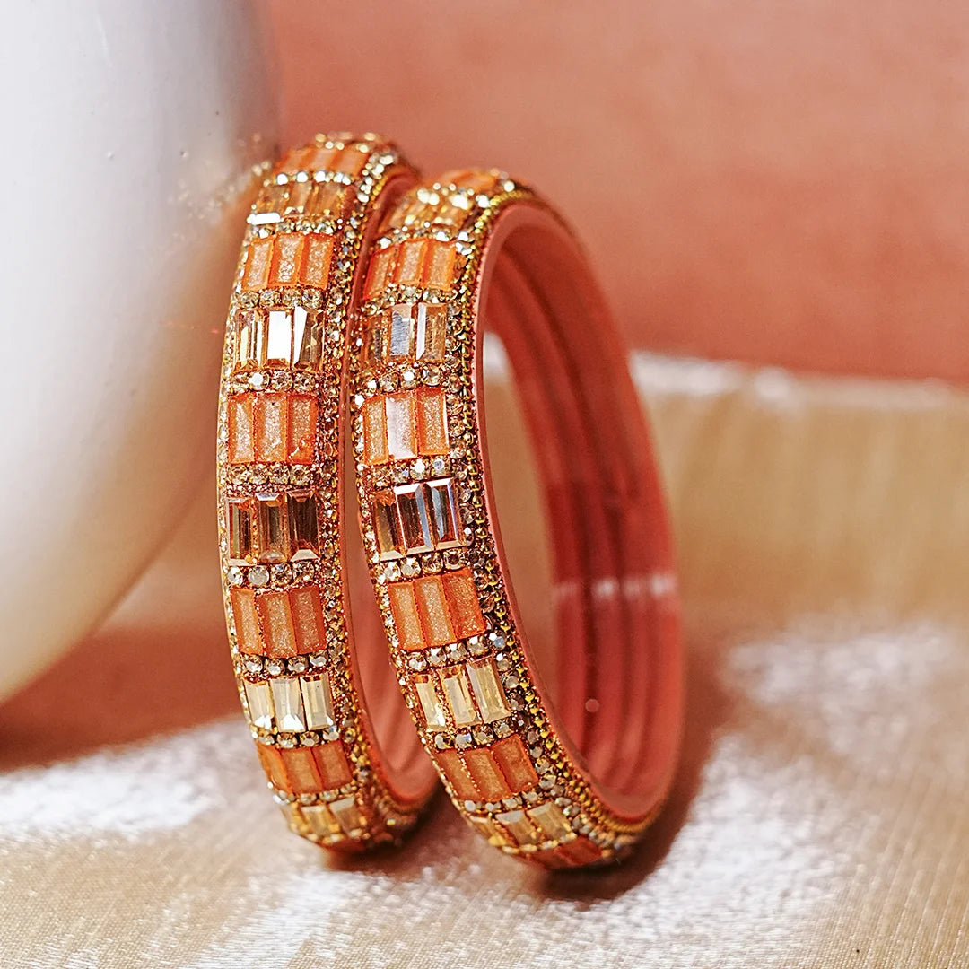 Designer Glass Kada Bangle with Stone & Beads Work for Women & Girls (Pack of 2)