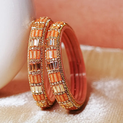 Designer Glass Kada Bangle with Stone & Beads Work for Women & Girls (Pack of 2)