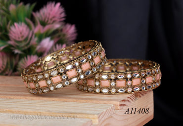 Premium Kundan Work Metal Kada For Women (Pack of 2)