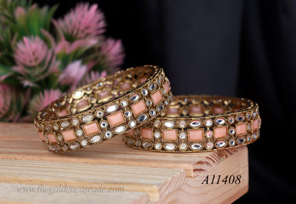 Premium Kundan Work Metal Kada For Women (Pack of 2)