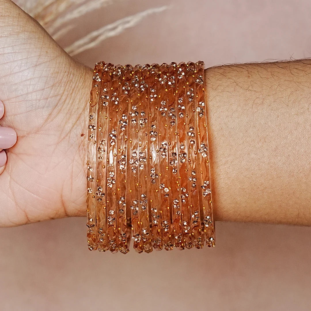 Designer Beads Work Glass Bangles for Women (Pack of 12 Bangle)