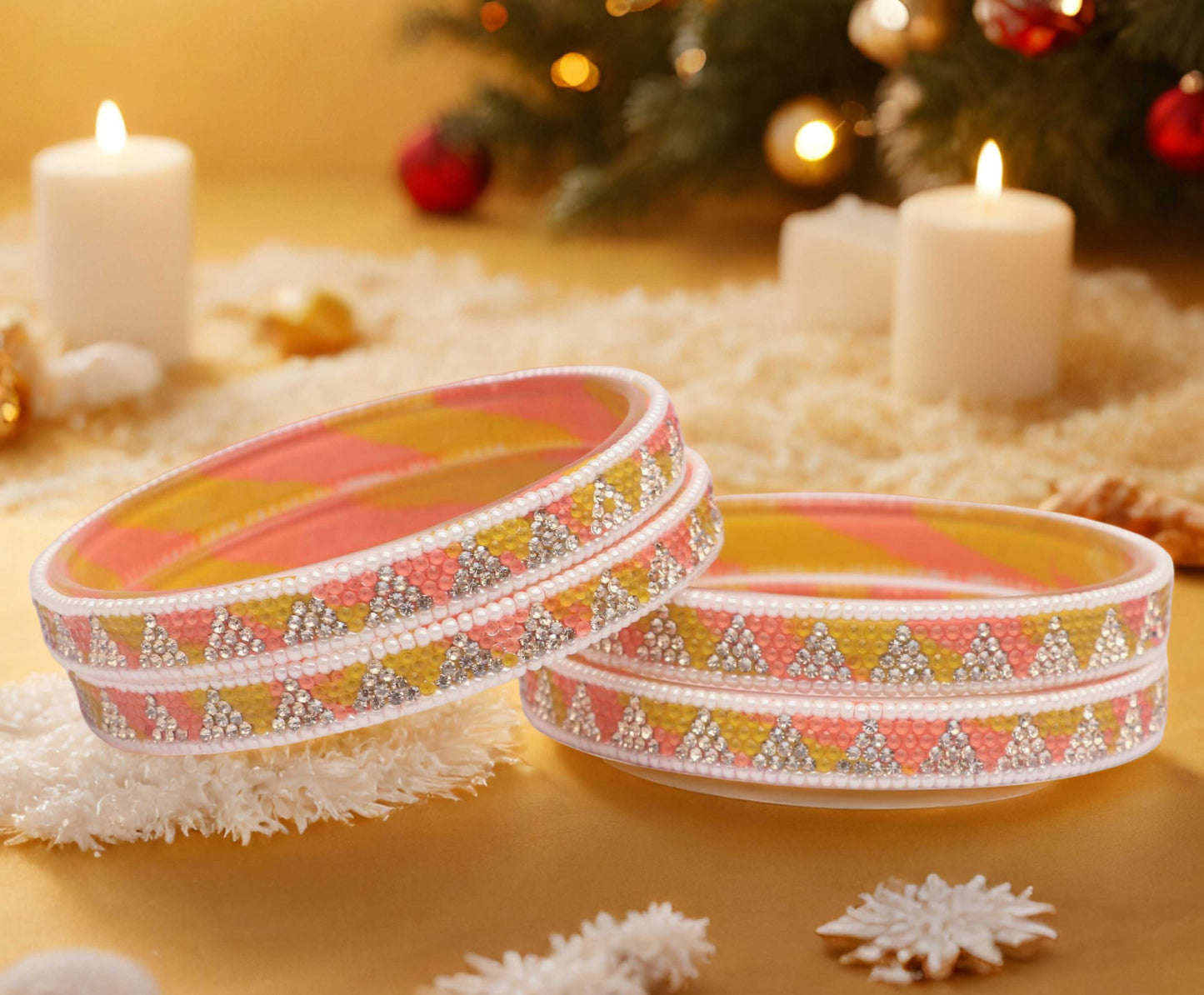 Handmade Multicolor Shade Glass Kada for Women & Girls (Pack of 4)