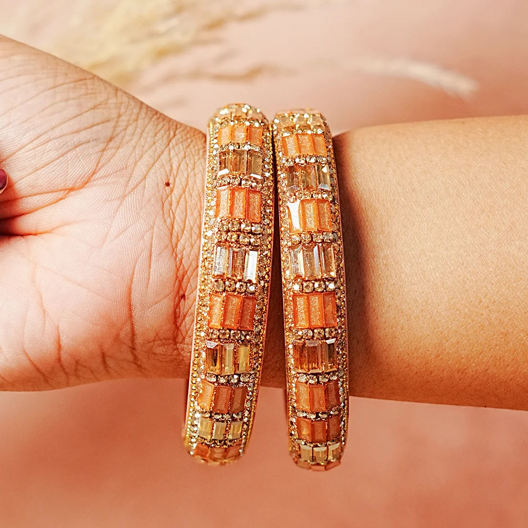 Designer Glass Kada Bangle with Stone & Beads Work for Women & Girls (Pack of 2)